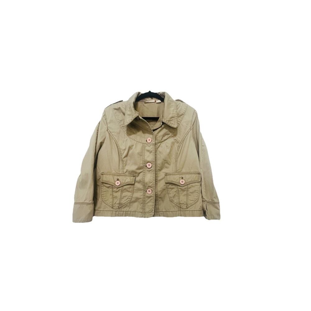 Vintage DKNY Jeans Women’s XL Lightweight Khaki‎ Cargo Jacket Pink Buttons Y2K